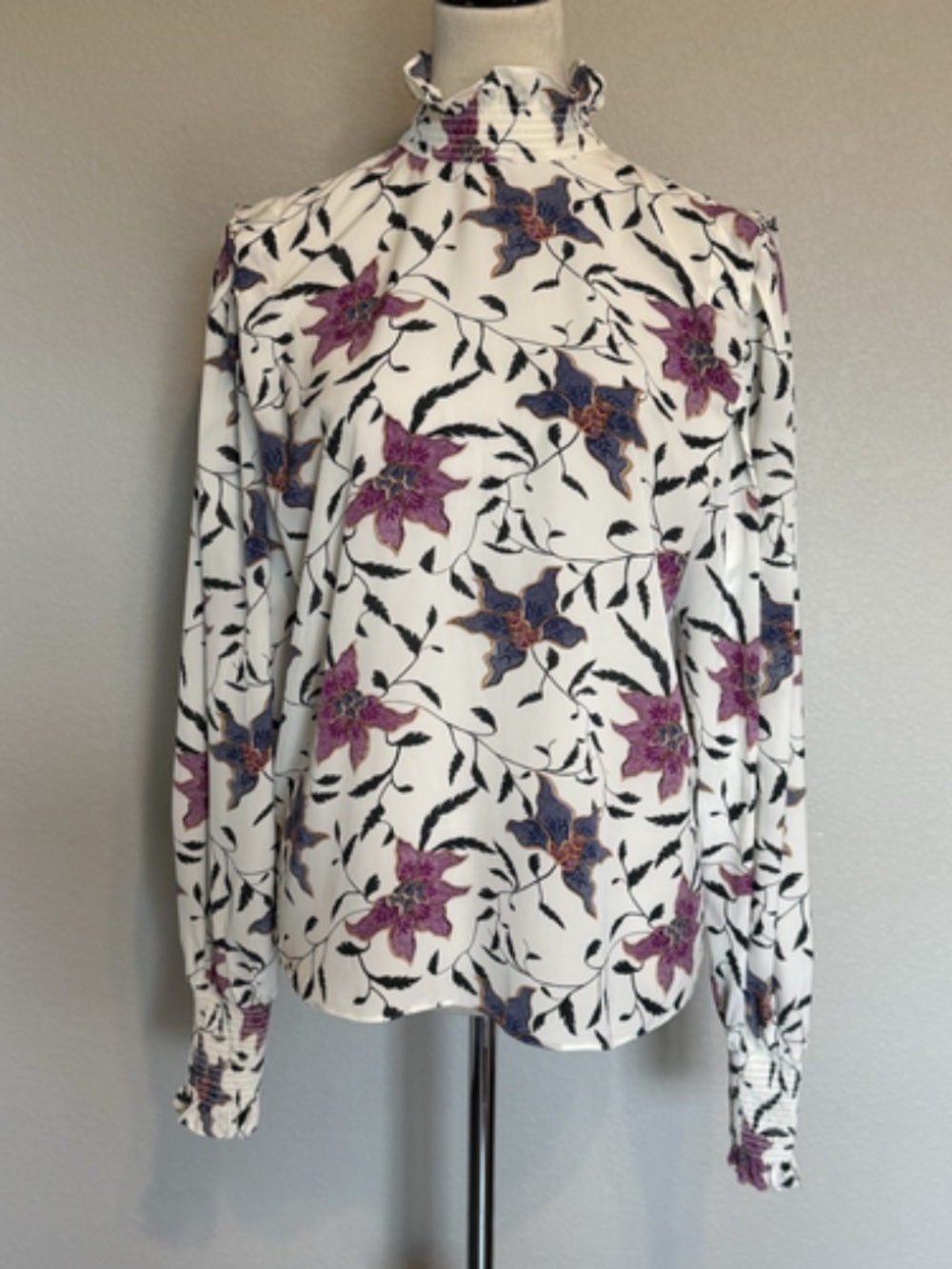 Isabel Marant Etoile Womens FR36 Ivory Floral Puff Sleeve Blouse Viscose